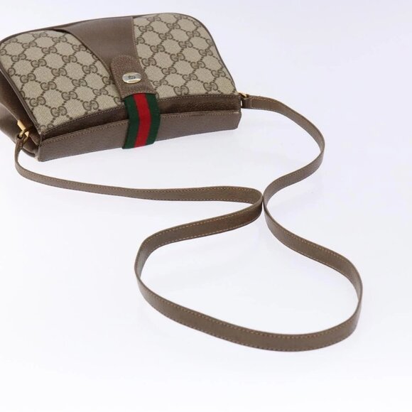 GUCCI GG Supreme Web Sherry Line Shoulder Bag PVC Beige - Picture 7 of 16